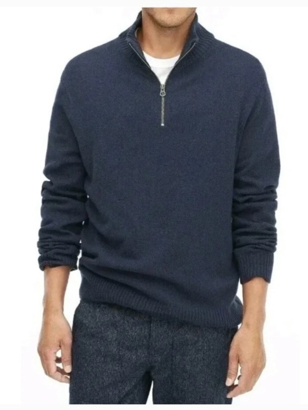 Men's J Crew Merino Wool Blend Navy Half-Zip Sweater, Sz L